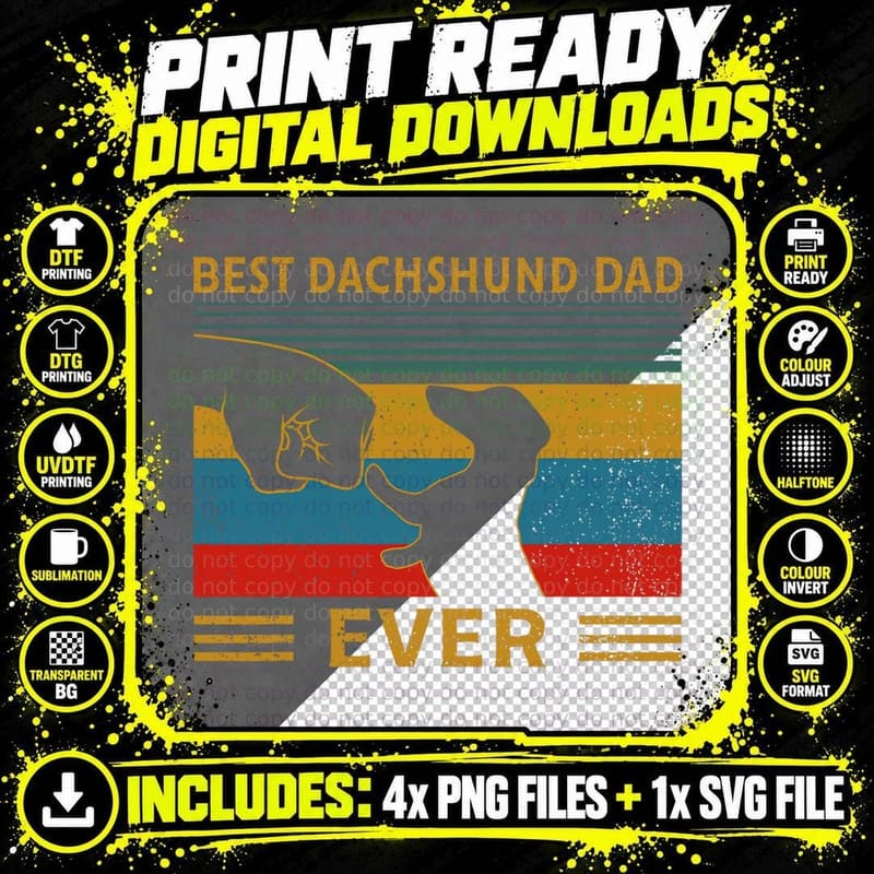 Best Dachshund Dad Ever Funny Weiner Dog Men Gifts Png SVG Digital Bundle