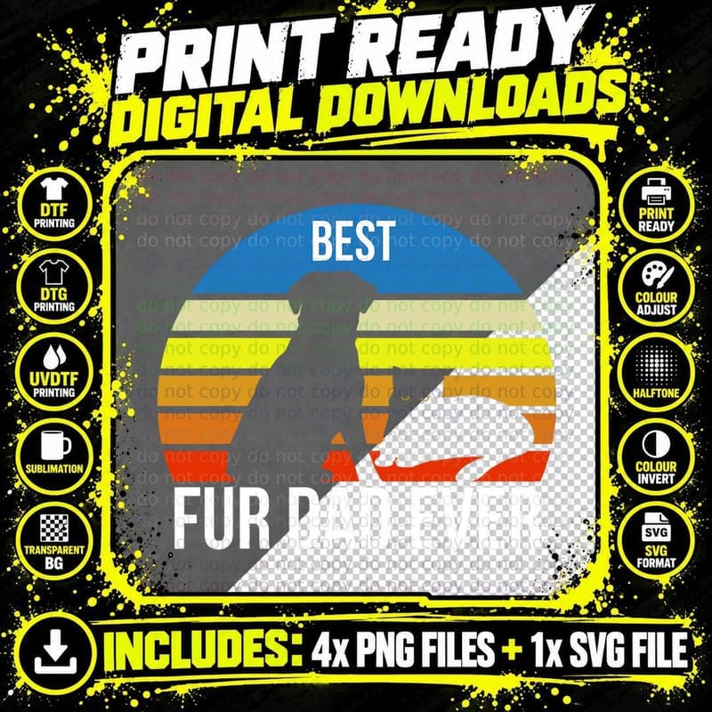Best Fur Dad Ever Vintage Retro Dog and Cat Owner Funny Png SVG Digital Bundle