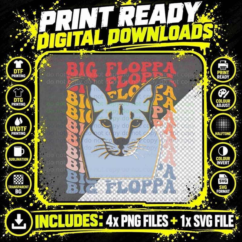 Big Floppa Groovy Caracal Cat Meme, Funny Animal Png SVG Digital Bundle