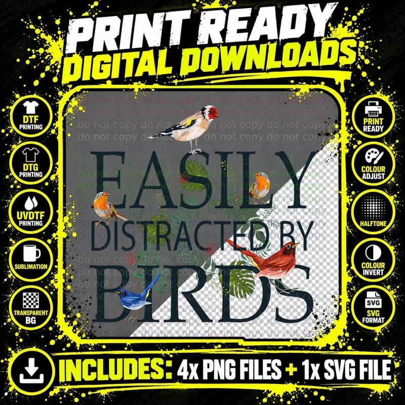 Bird Lovers Gifts for Women Men Easily Distracted by Png SVG Digital Bundle
