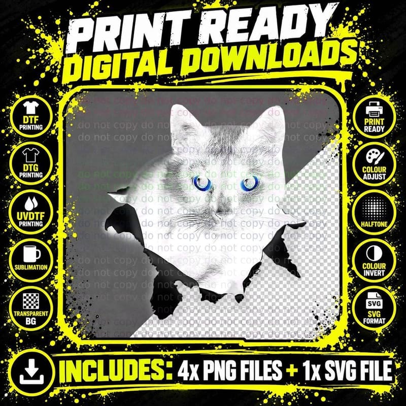 Black Cat Torn Cloth Gifts for Cat Lover, Cat Dad Png SVG Digital Bundle