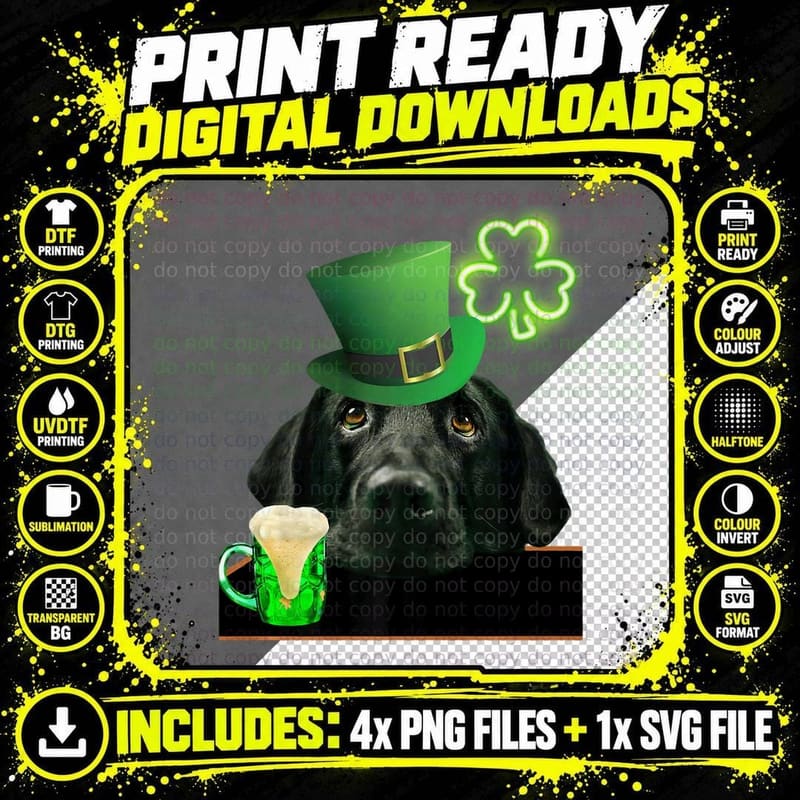 Black Lab Shirt Shamrock Irish Dog Picture St Patricks Png SVG Digital Bundle