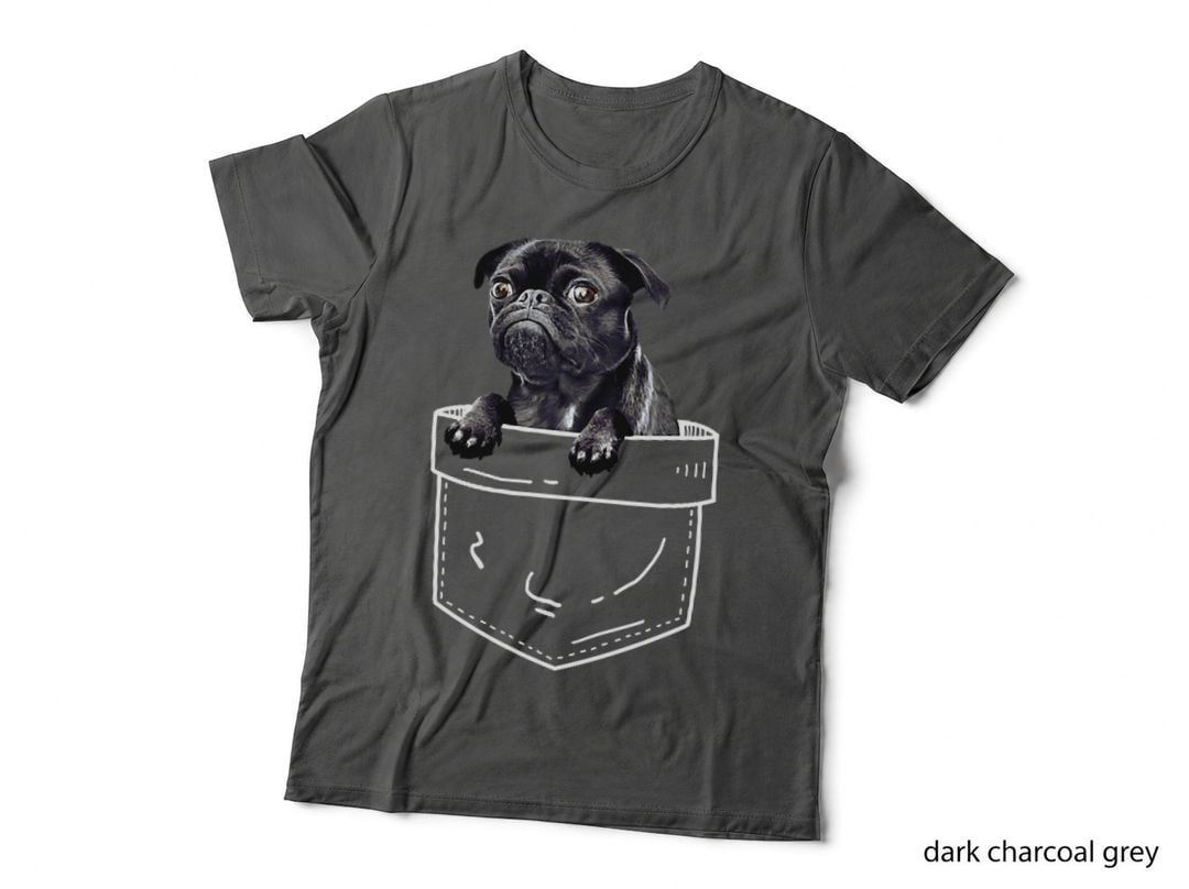 Black Pug in Pocket - Cute Dog Lover Gift, Men's, Pet Owner, Dog Mom T-Shirt