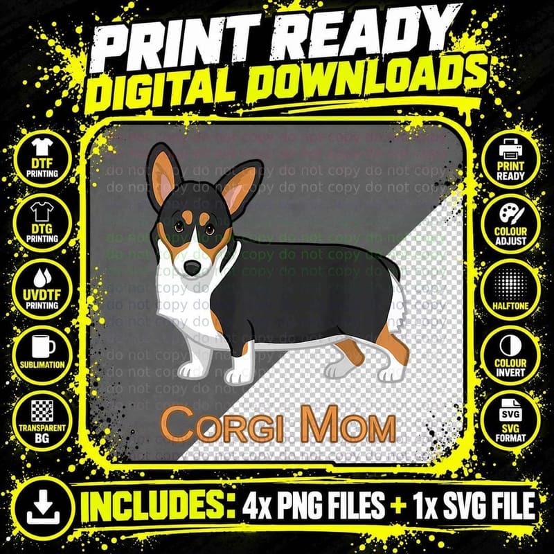 Black Tricolor Cute Pembroke Corgi Mom Dog Lover T-Shirt Png SVG Digital Bundle