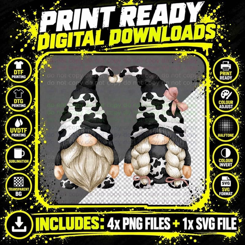 Black and White Cow Print for Farmer with Farm Animal Png SVG Digital Bundle