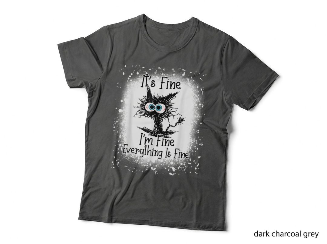 Bleached Its Fine I'm Fine Everything Is Fine Black Cat Fitted Scoop T-Shirt
