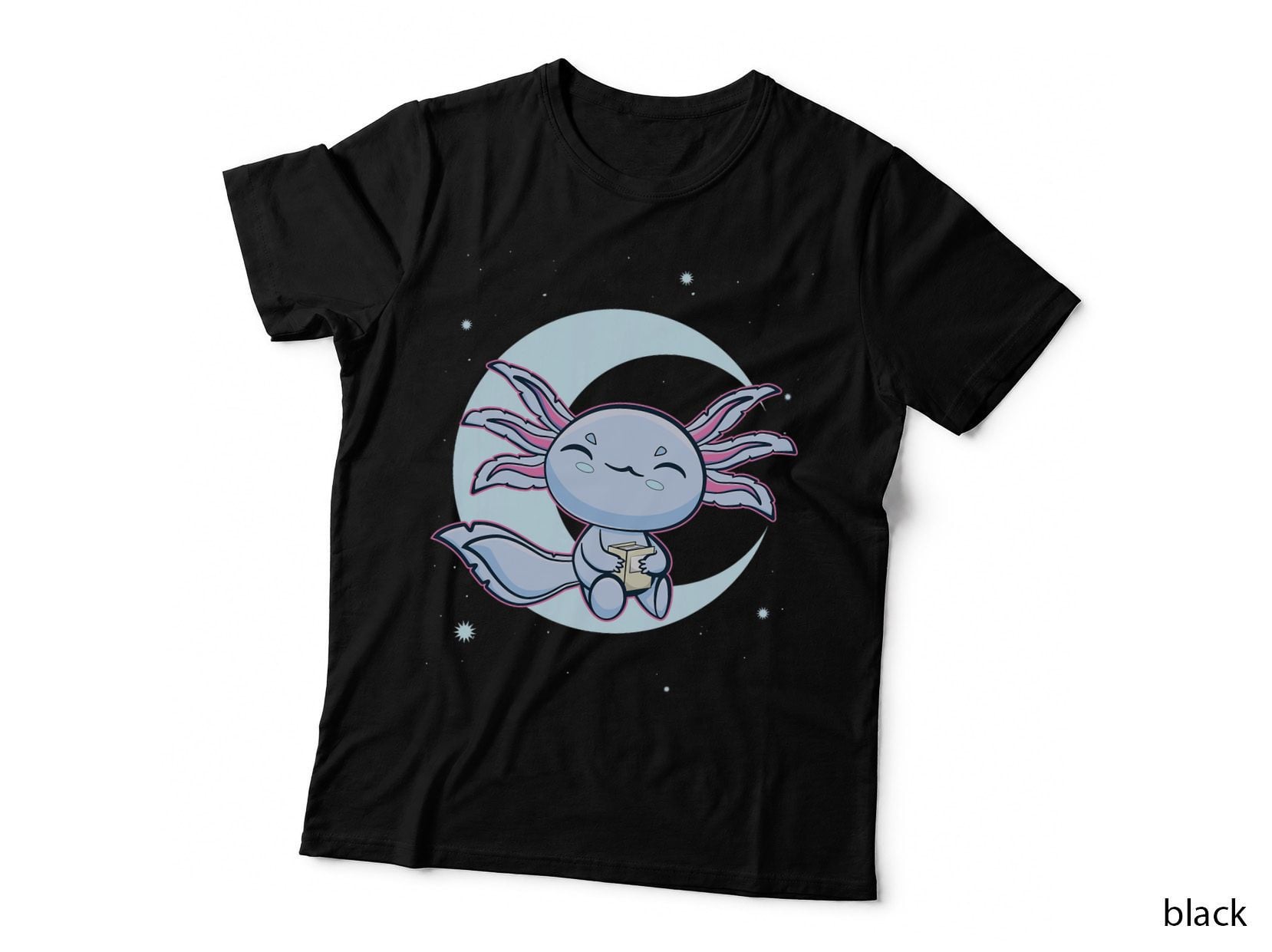Blue Axolotl Book Reading Ambystoma Mexicanum Walking Fish T-Shirt
