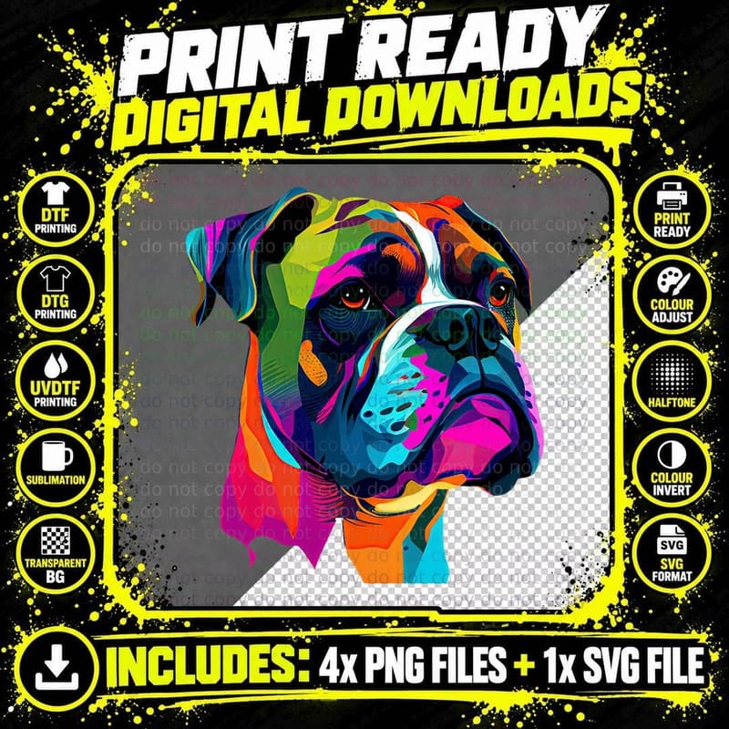 Boxer Dog Pop Art Design Cute Boxer Dog Lovers Png SVG Digital Bundle