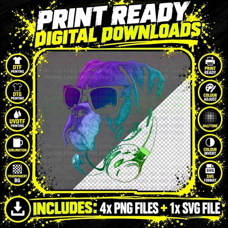 Boxer Dog with Sunglasses and Headphones, Funny Pet Png SVG Digital Bundle