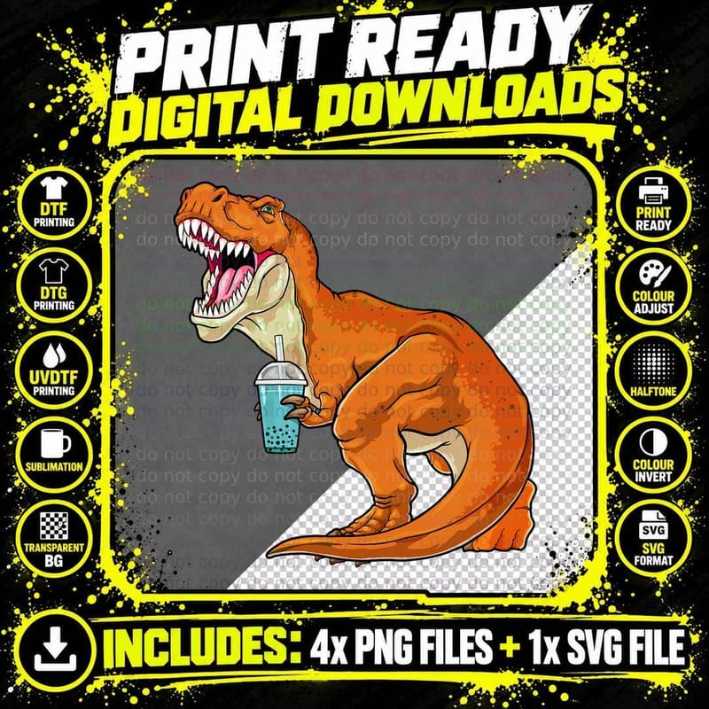 Bubble Tea Dinosaur Boba Milk Tea Boba Dino Bobasaurus Png SVG Digital Bundle