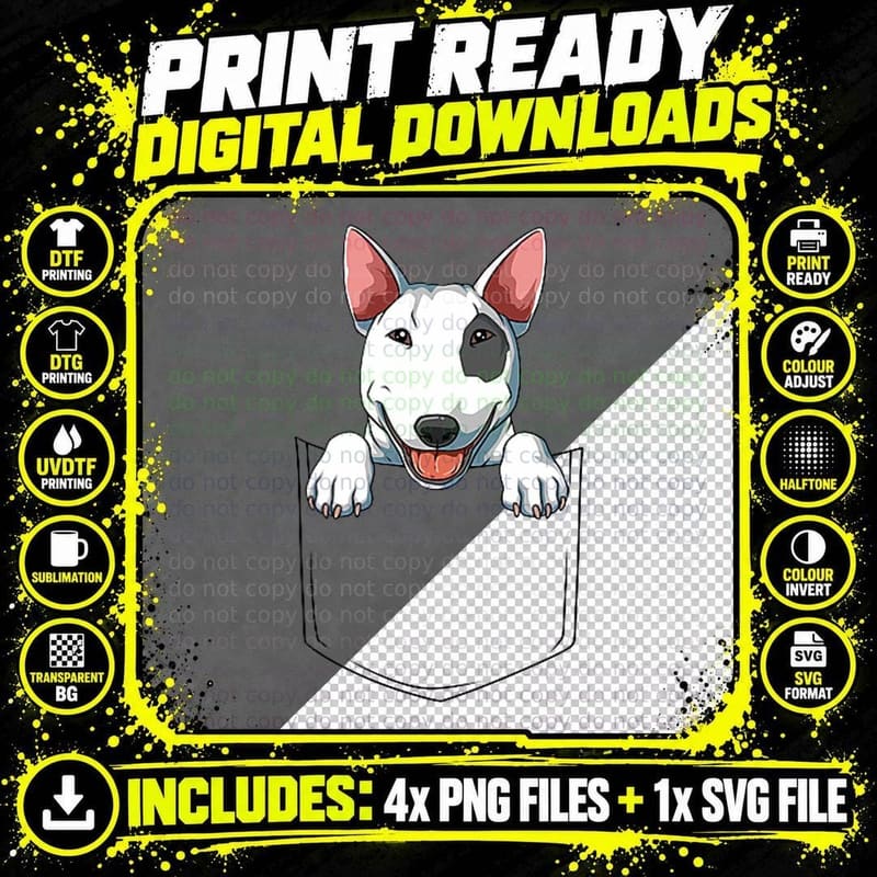 Bull Terrier Pocket Bull Terrier Peeking Out Pocket Png SVG Digital Bundle