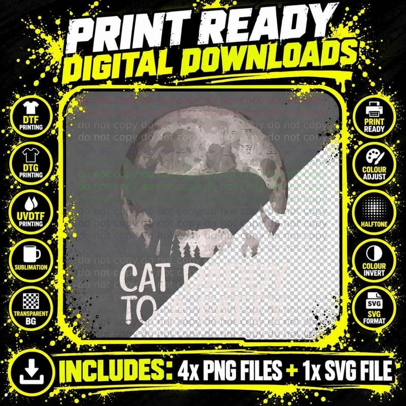 Cat Daddy to a Fatty Funny Fat Chonk Dad Kitten Fur Papa Png SVG Digital Bundle