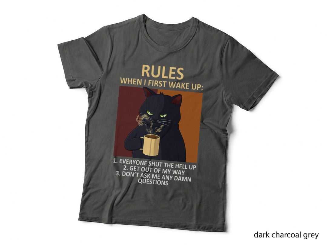 Cat Drinking Coffee Kitten Lover Funny Rules Pet Owner T-Shirt