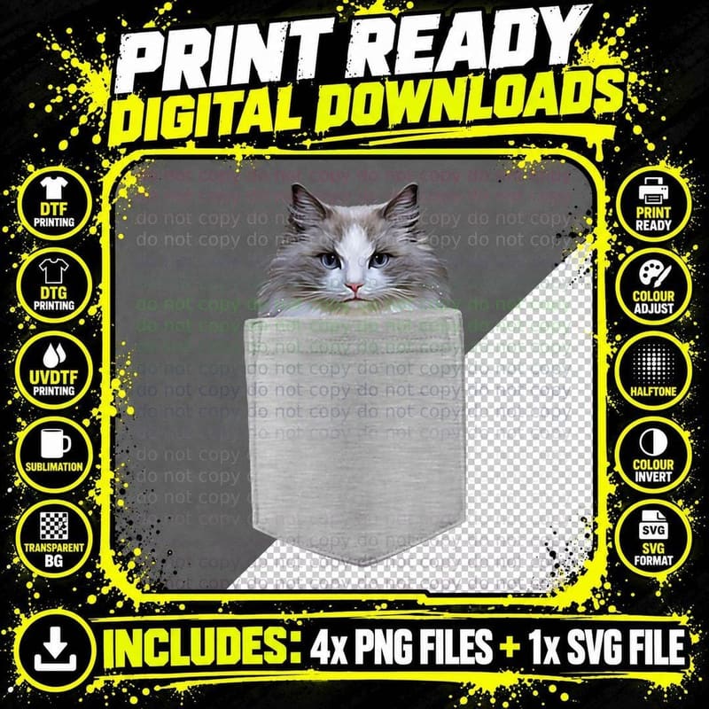 Cat Fake Pocket Feline Lovers Kitten Adorable Kitty Png SVG Digital Bundle