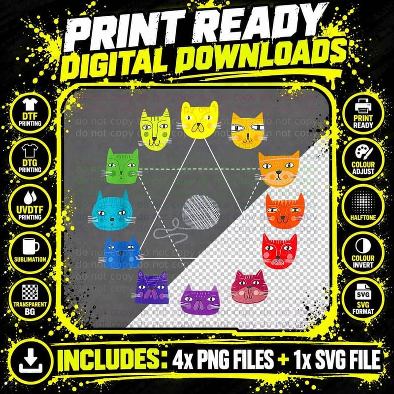 Cat Hemed Artist Color Wheel Educational Art Eacher Png SVG Digital Bundle