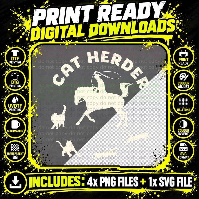 Cat Herder, Funny Farm Life, Animal Lover Gift Png SVG Digital Bundle