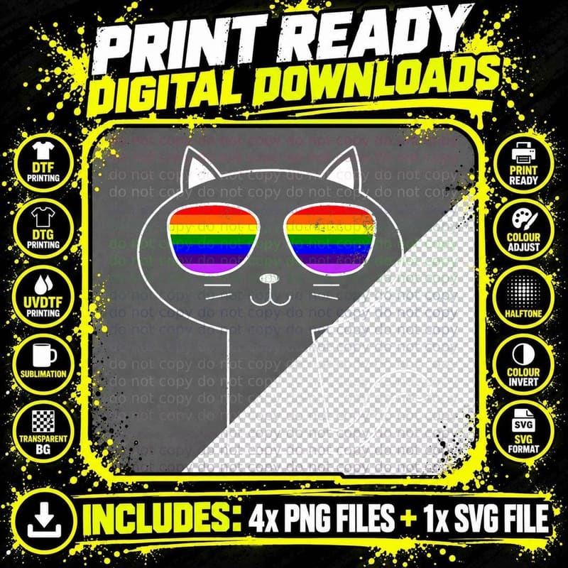 Cat LGBT Design Gay Lesbian Sunglasses Gift T-Shirt Png SVG Digital Bundle