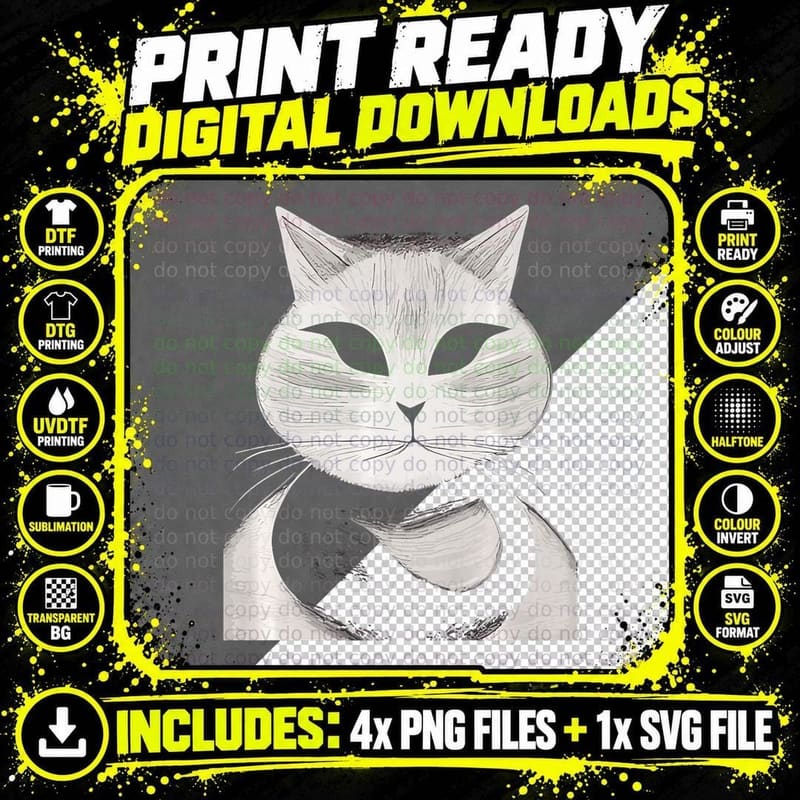 Cat Lover, Cat Art Black and White, Cat Mom Png SVG Digital Bundle