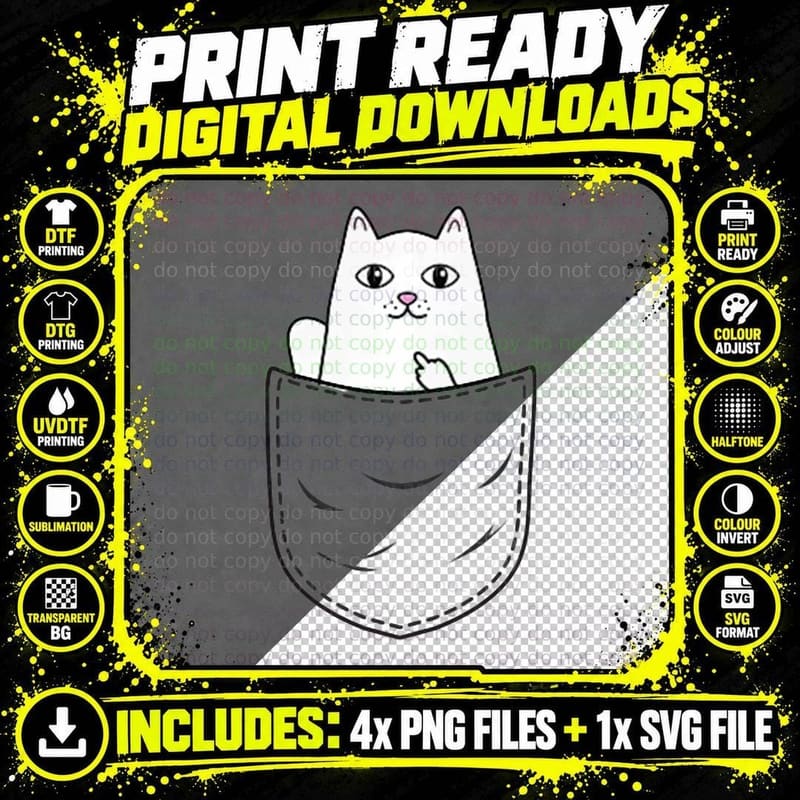 Cat Middle Finger Pocket Funny Cat Premium Png SVG Digital Bundle