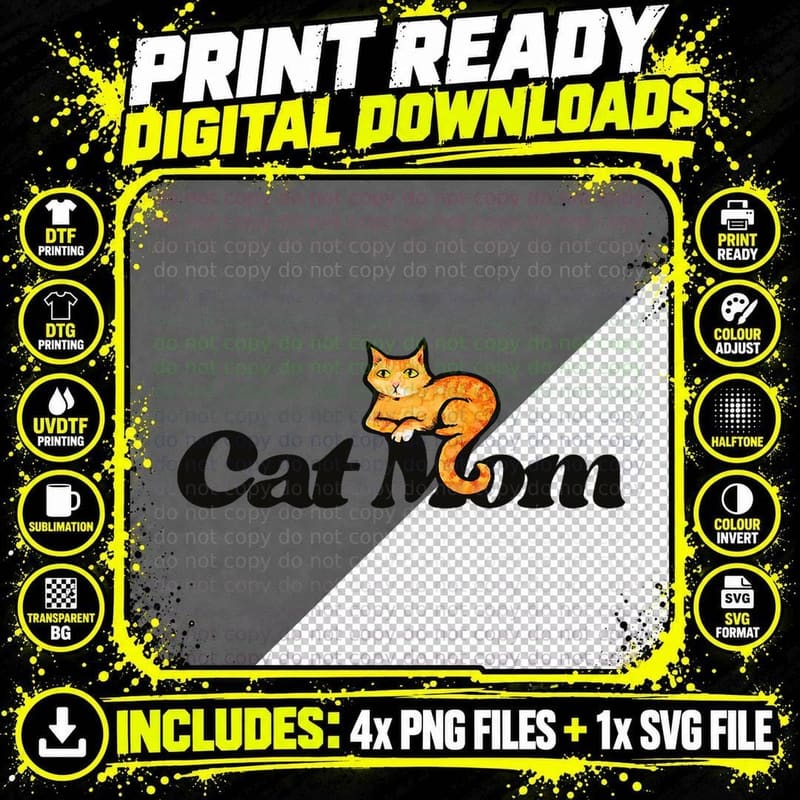 Cat Mom Caturday Designs Fun Orange Tabby T-Shirt Png SVG Digital Bundle