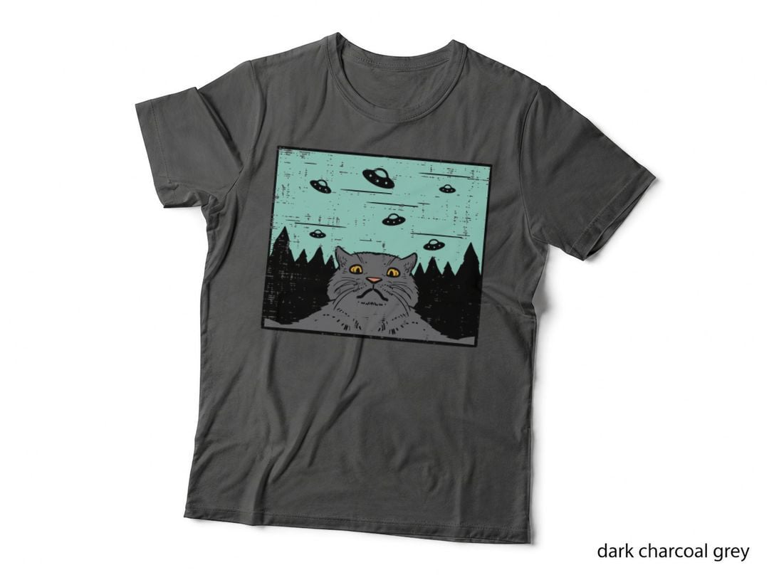 Cat Selfie UFO Funny Alien Space Men Women Kids Boys Girls T-Shirt