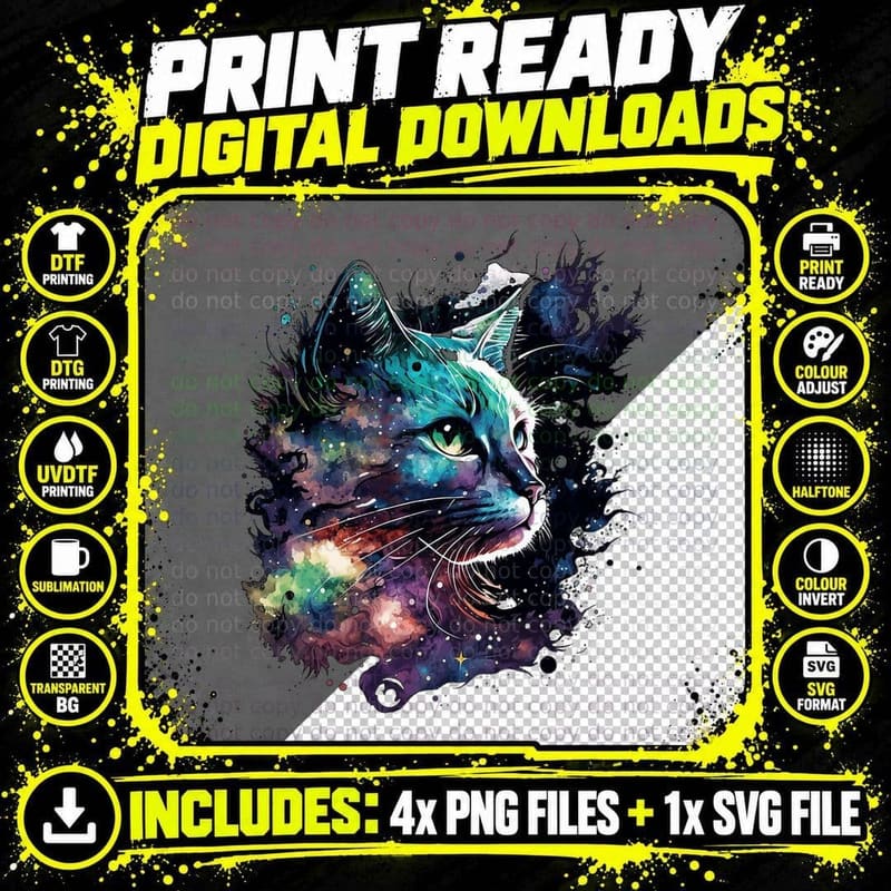 Cat Space Cat Galaxy Kitten Space Kitten Cat Png SVG Digital Bundle