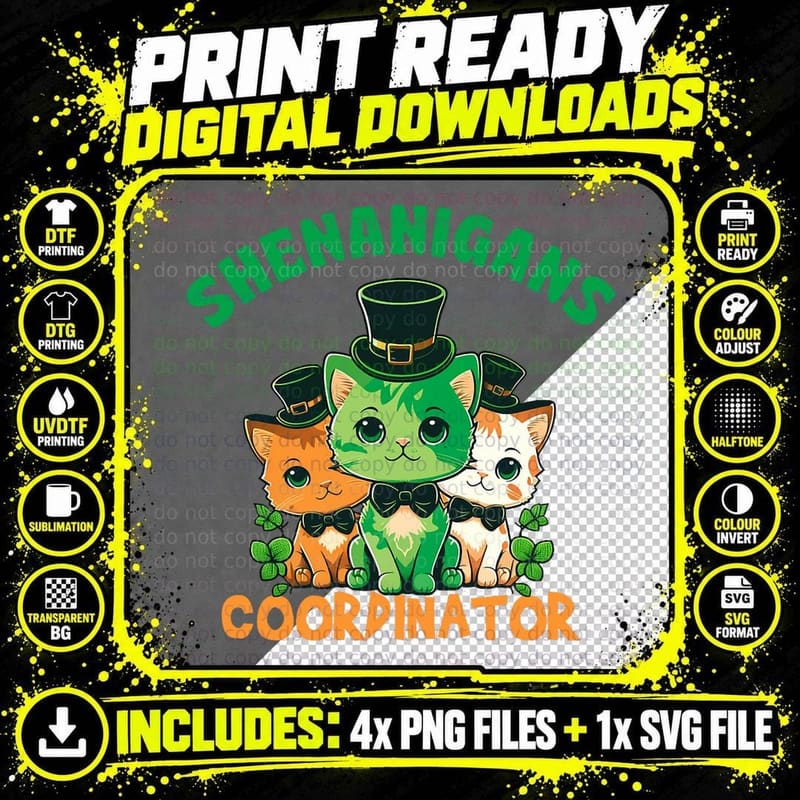 Cat St Patricks Day Shirt for Mens Kids Cat Mom T-Shirt Png SVG Digital Bundle