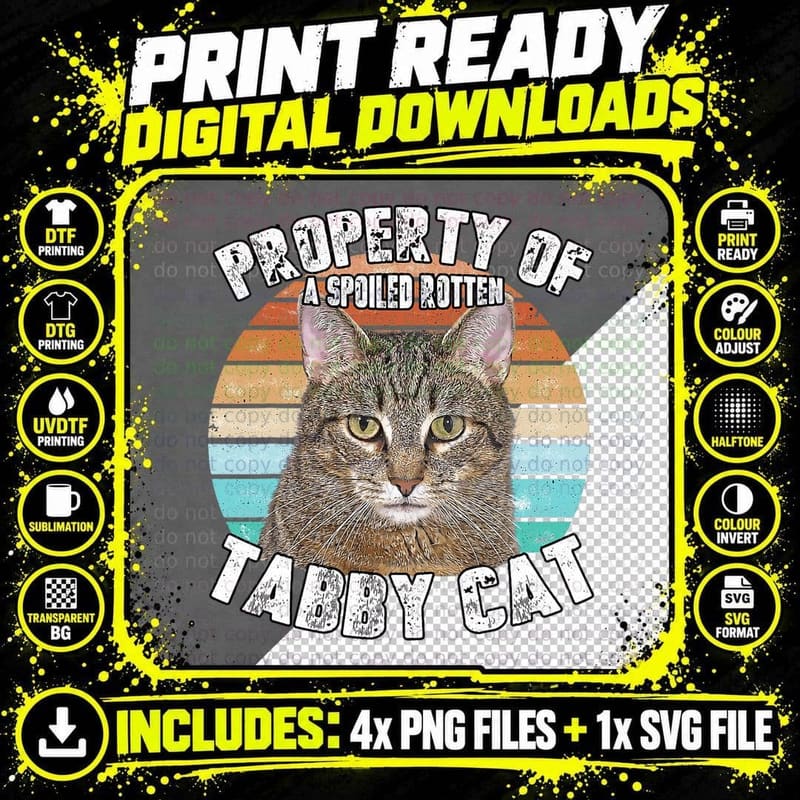 Cat Tabby Lover Vintage Eighties Style Cat Retro Gift Png SVG Digital Bundle