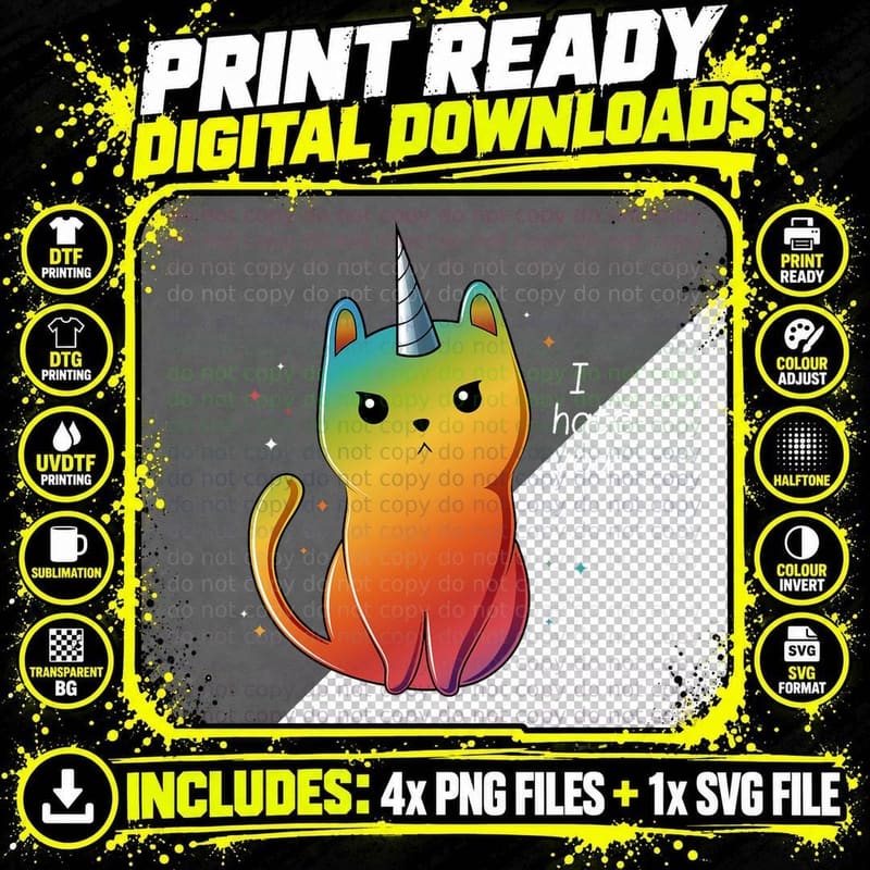 Cat Unicorn I Hate You, Funny, Unicorns for Women Png SVG Digital Bundle