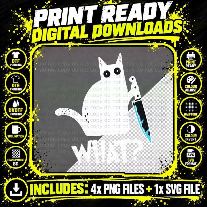 Cat What Murderous Black Cat, with Knife Gift T-Shirt Png SVG Digital Bundle