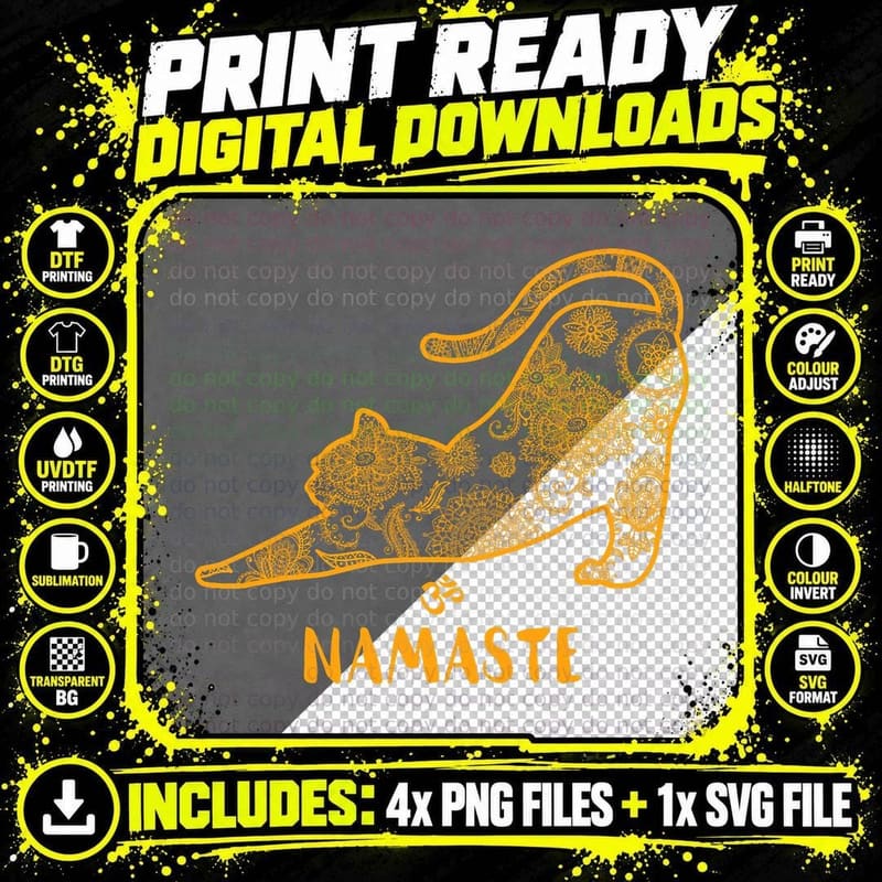 Cat Yoga Namaste Om - Funny Yoga Gift, Meditation, Zen Png SVG Digital Bundle
