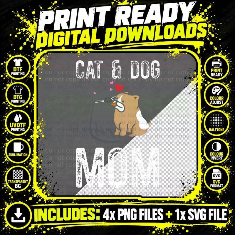 Cat and Dog Mom Cat Mama Dog Cat Mom Dog Mom Png SVG Digital Bundle