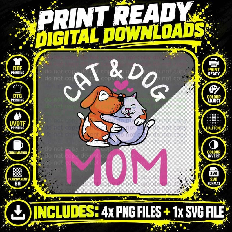 Cat and Dog Mom Girl Cats Dogs Lover Mother Mommy Mama Png SVG Digital Bundle