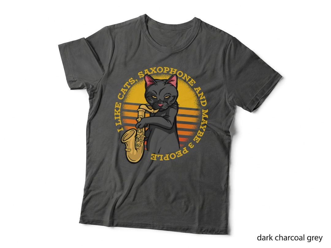 Cat with Saxophone Music Musician Saxophonist, Cat Playing Instrument T-Shirt