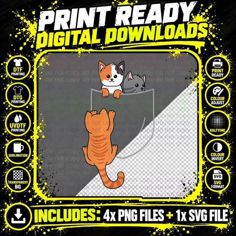 Cats in the Chest Pocket T-Shirt Funny Cats Premium Png SVG Digital Bundle