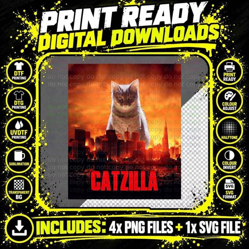 Catzilla Cat Kitten Lover, Cat Lovers Gift Png SVG Digital Bundle