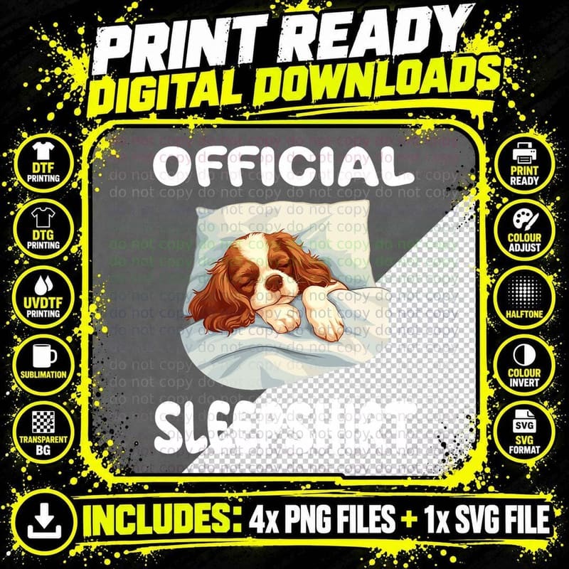 Cavalier King Charles Spaniel Dog Official Sleepshirt Png SVG Digital Bundle