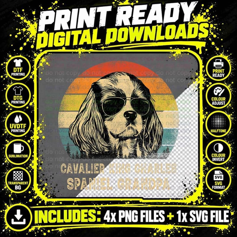 Cavalier King Charles Spaniel Grandpa Dog Father's Day Png SVG Digital Bundle