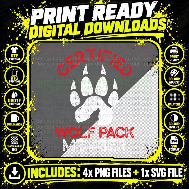 Certified Wolf Pack Member Wolf Lover Wildlife Animal Png SVG Digital Bundle