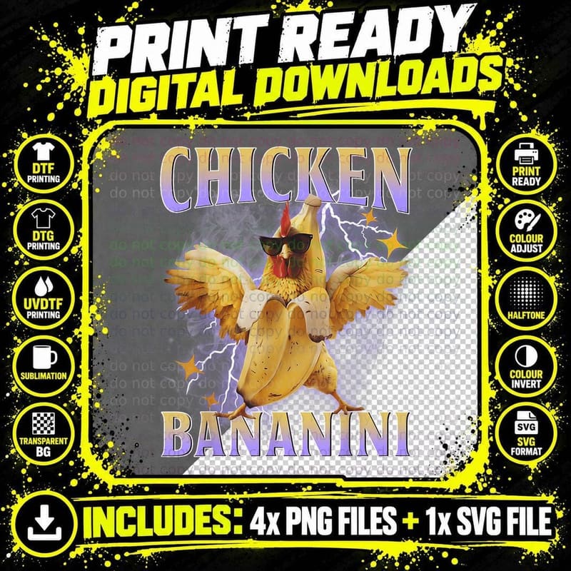 Chicken Bananini Gen Z Humor Italian Brainrot Meme Png SVG Digital Bundle