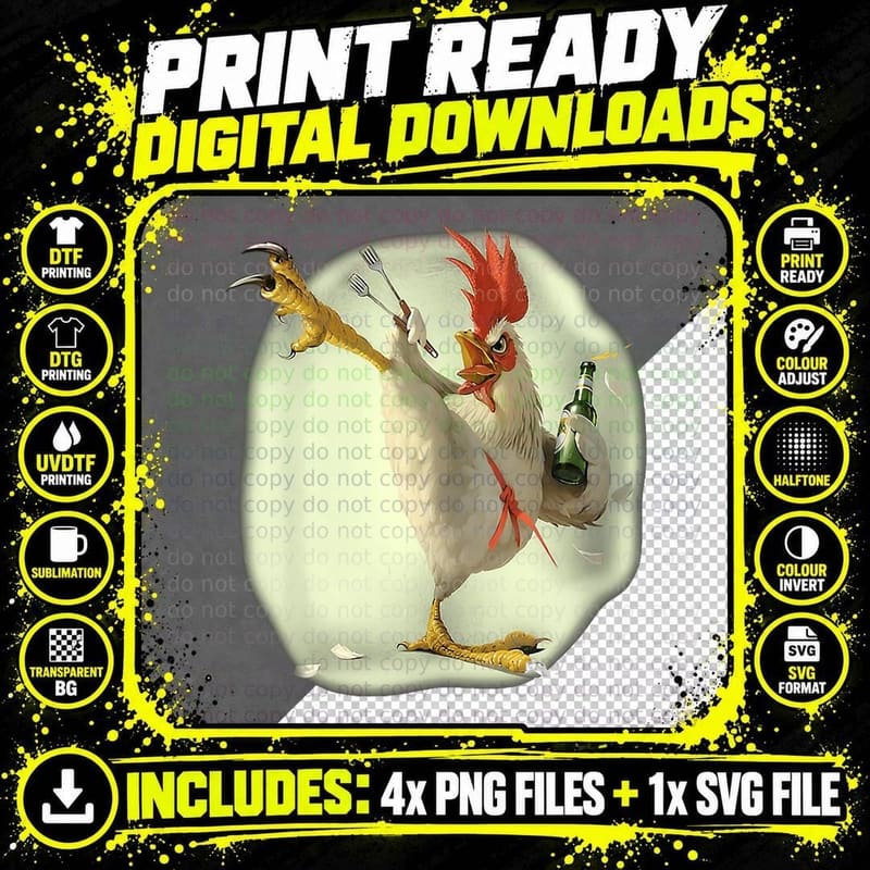 Chicken Beer Karate Kick Cool Chicken Funny Chicken Png SVG Digital Bundle