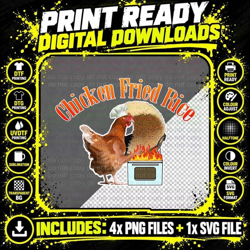 Chicken Fried Rice Rooster Chef Meme, Funny Foodie Png SVG Digital Bundle