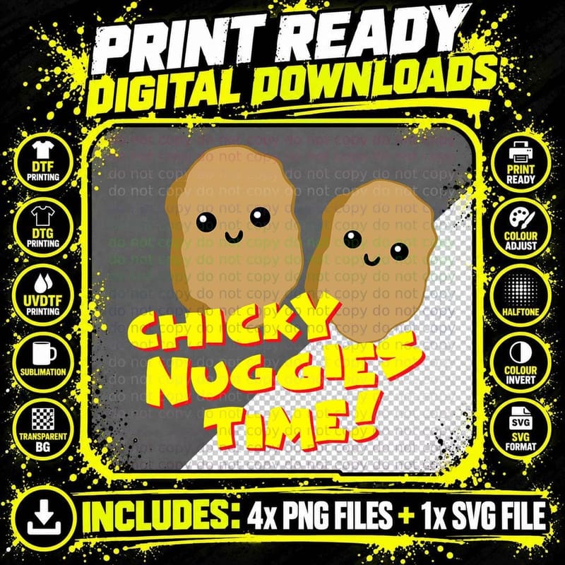 Chicky Nuggies Time! Funny Viral Meme Trend Chicken Png SVG Digital Bundle
