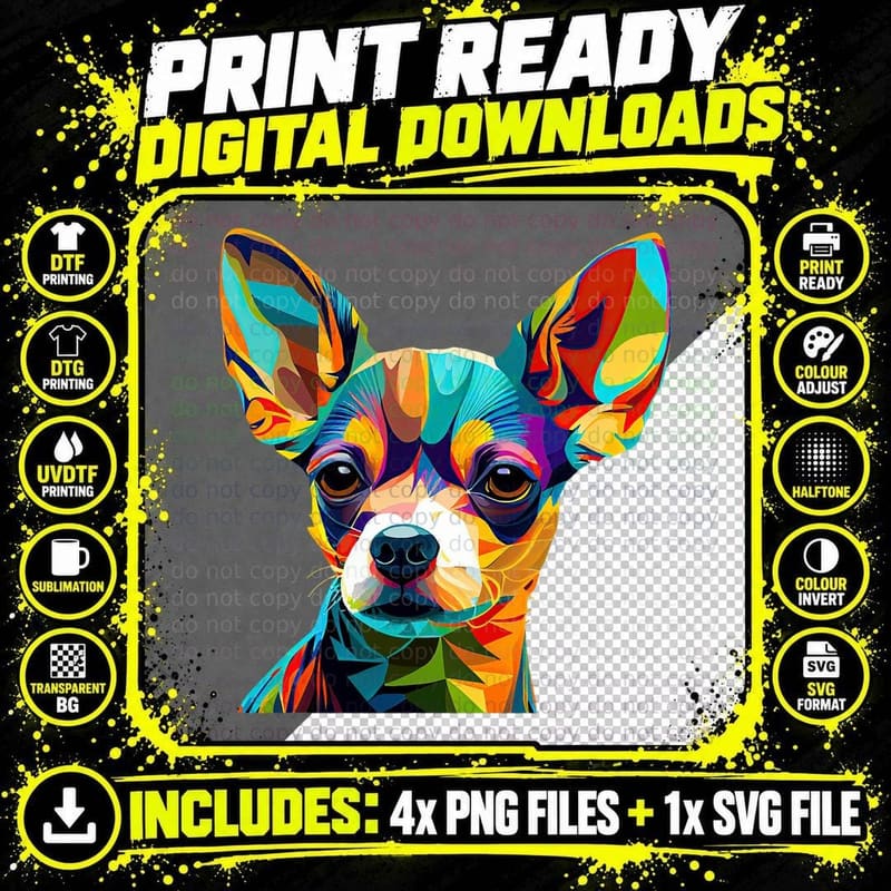Chihuahua Lover Design Pop Art Cute Chihuahua Png SVG Digital Bundle