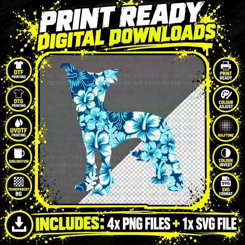 Chinese Crested Aloha Hawaiian Dog, for Women Png SVG Digital Bundle
