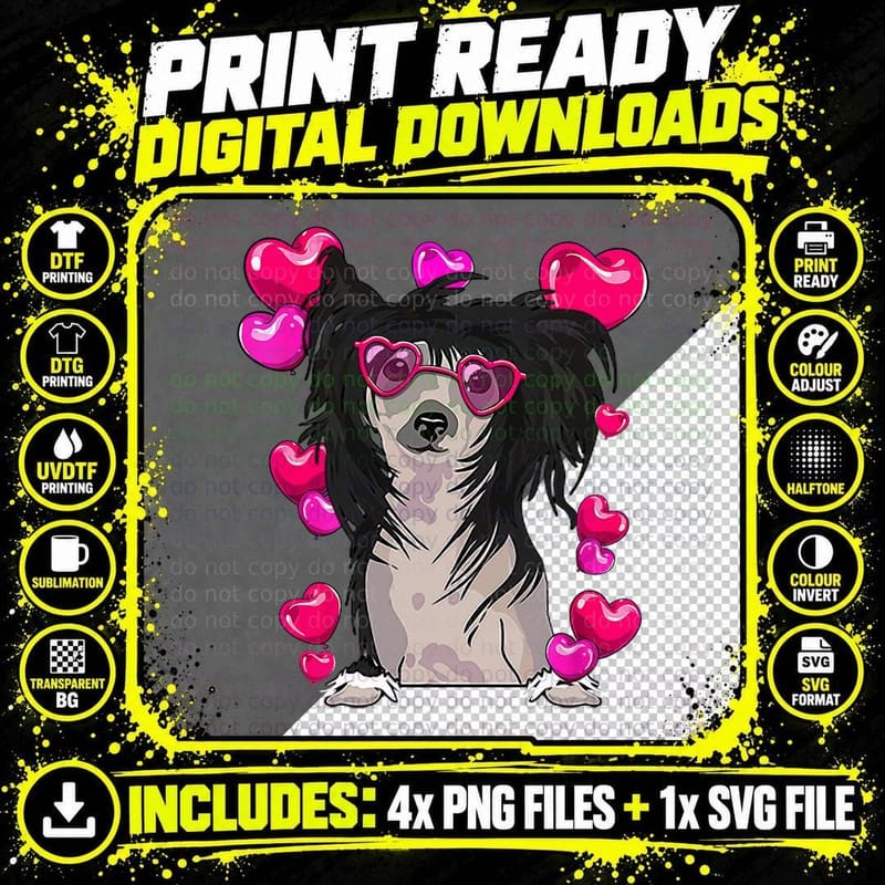 Chinese Crested Valentines Day Shirt Heart Funny Dog Png SVG Digital Bundle
