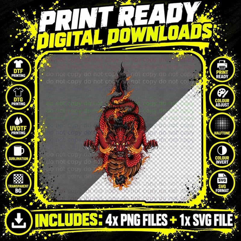 Chinese Dragon Artwork, Mythical Creature, Oriental Png SVG Digital Bundle