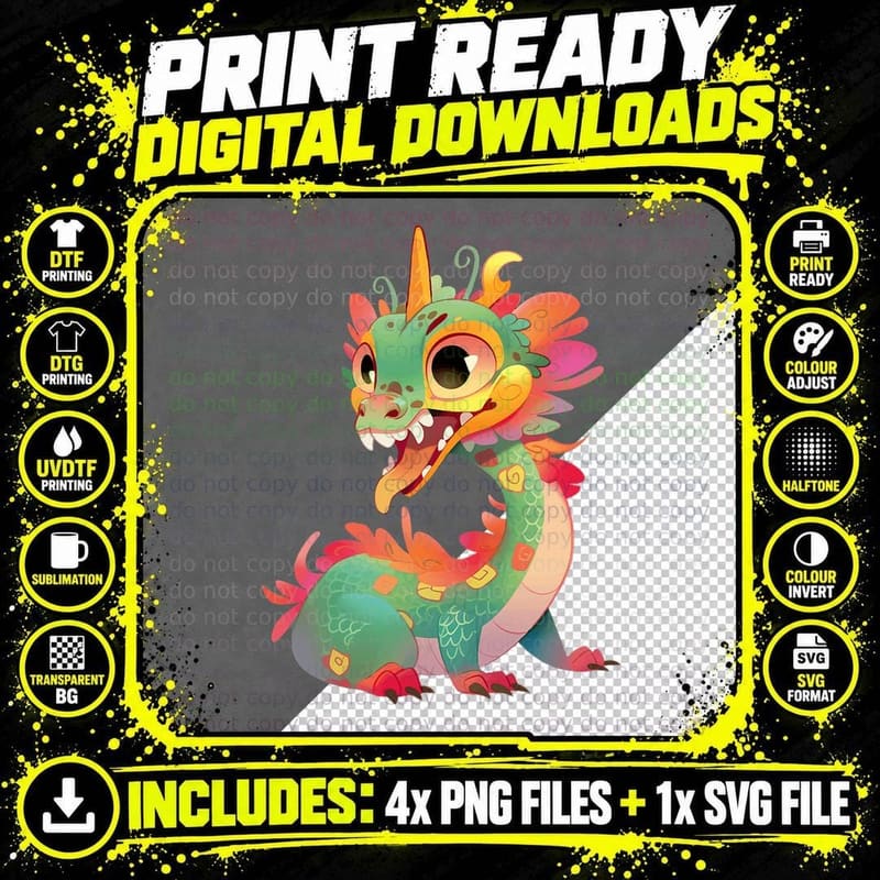 Chinese Dragon Colorful Fantasy Art Graphic Png SVG Digital Bundle