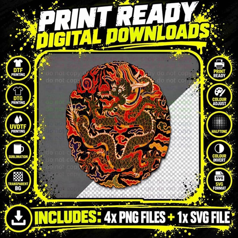 Chinese Dragon Tattoo T-Shirt for Dragon Lover Png SVG Digital Bundle