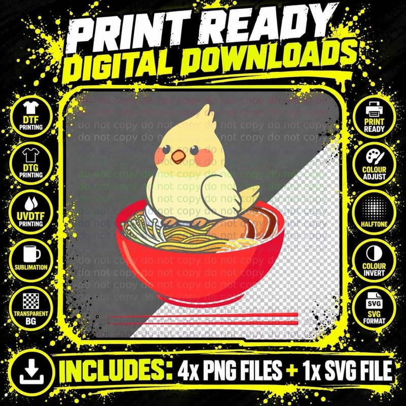 Cockatiel Ramen Bowl Bird Parrot Ornithology Birder Png SVG Digital Bundle